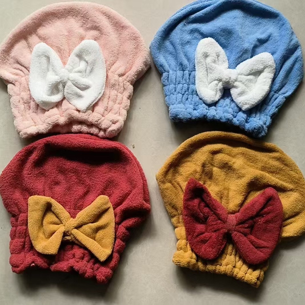 新款干发帽蝴蝶结单条公主风干发帽帽浴帽珊瑚绒批发新款速干松紧产品图