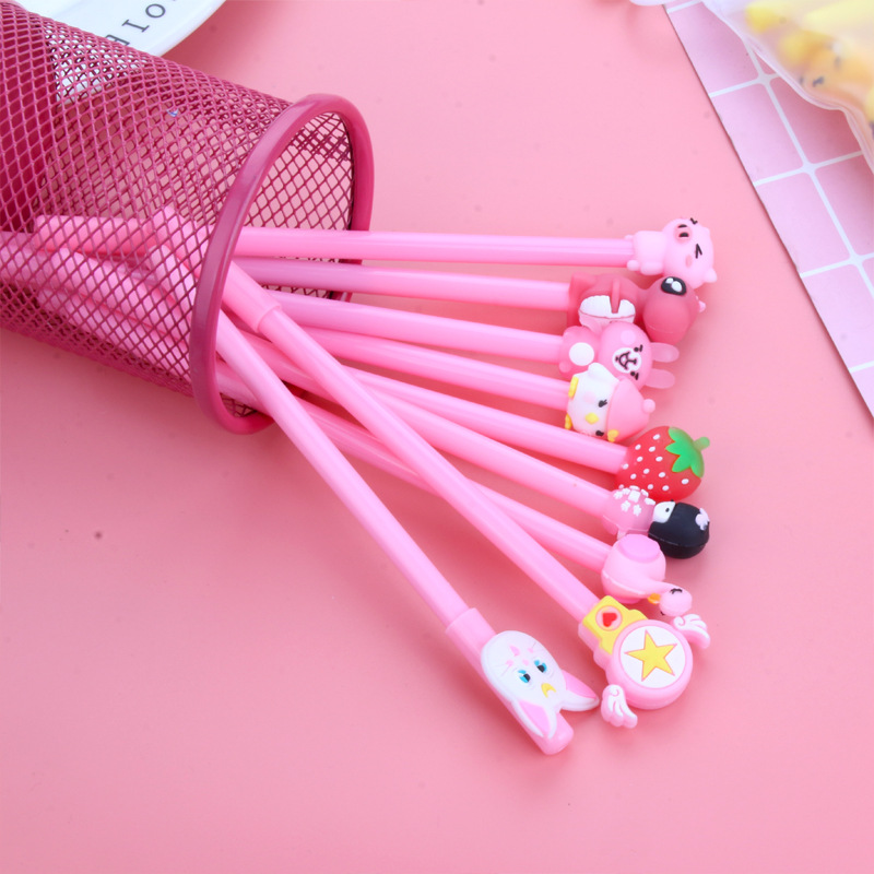 A new and cute cartoon creative black pen for students, a super adorable cartoon gel pen set for girls details Picture