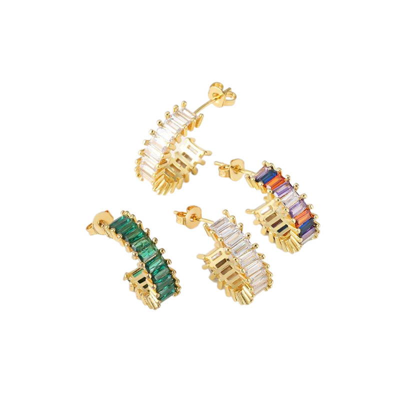 Japanese and Korean fashion semi-round stud earrings, simple and elegant for women, ins niche design, high-end feel, colorful zircon earrings and earrings Item Picture