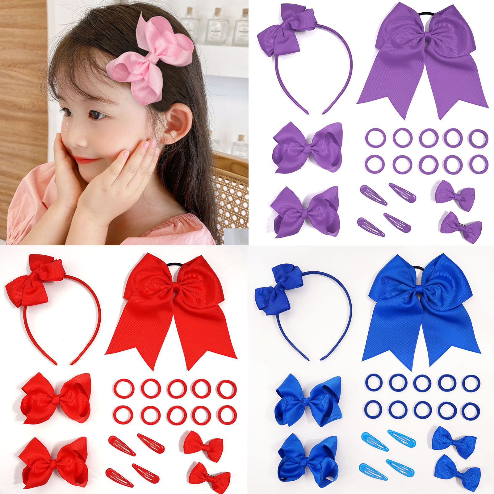 The popular red bow hair clip and hair band set in Europe and America, the trendy big swallow tail hair rope and hair band, and New Year and festival hair accessories full figure
