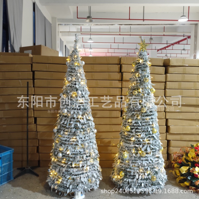 En stock árbol de navidad plegable artículos de decoración de navidad árbol de nieve con luz decoración escena arreglo decoración deluxe