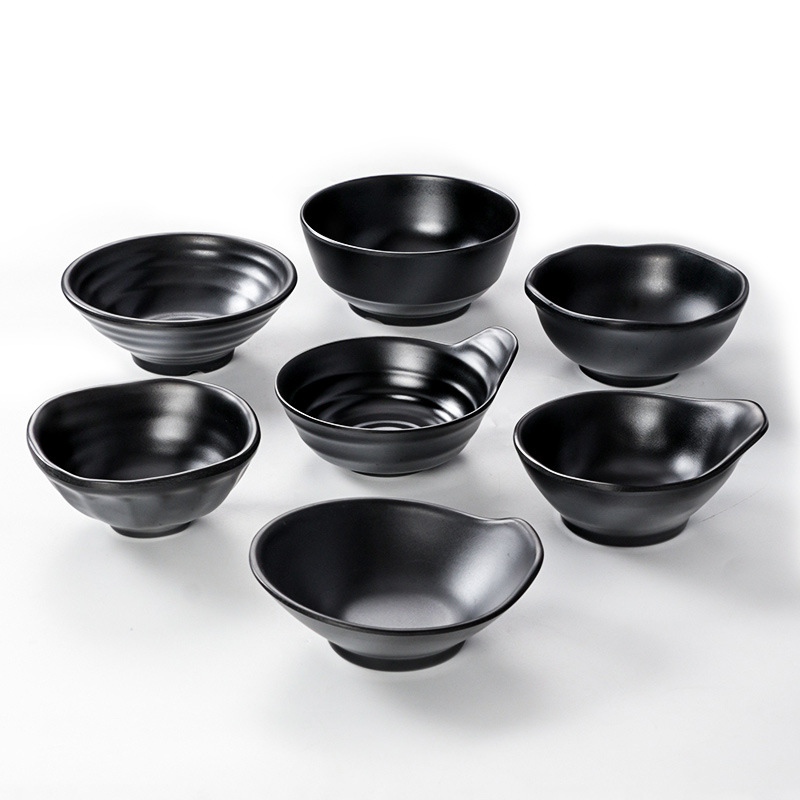 Melamine tableware, black small bowls, dipping sauce rice bowls, commercial imitation porcelain small soup bowls, cafeteria bowls, hot pot seasoning and sauce bowls details Picture