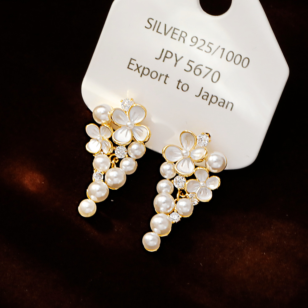 Hyacinth925 agujas de plata diseño de nicho sensearetes de perlas esmaltado goteado adornos de orejeras de flores dulces details Picture