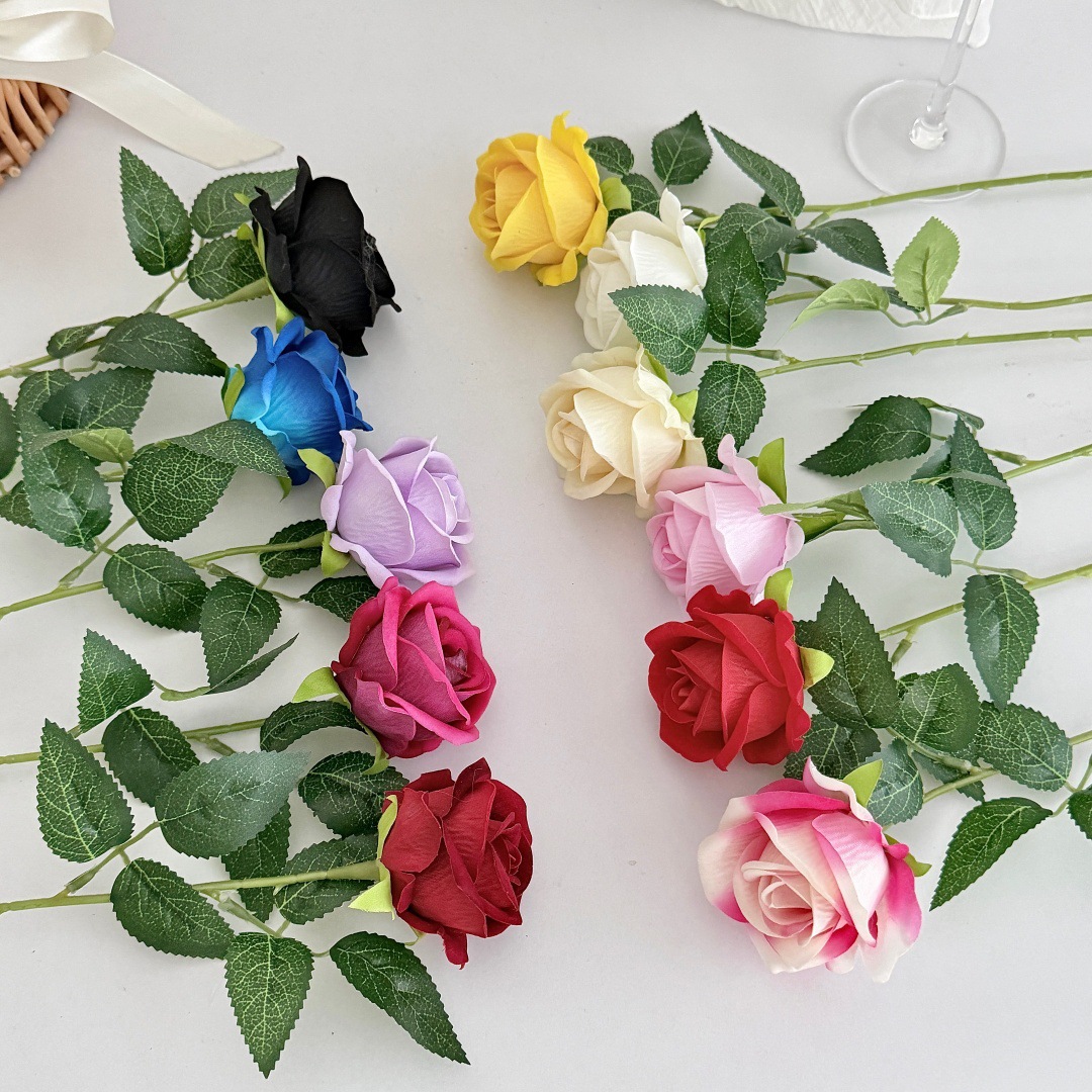 单支绒布仿真玫瑰花商场橱窗玫瑰瀑布户外布置花墙插花家居装饰花