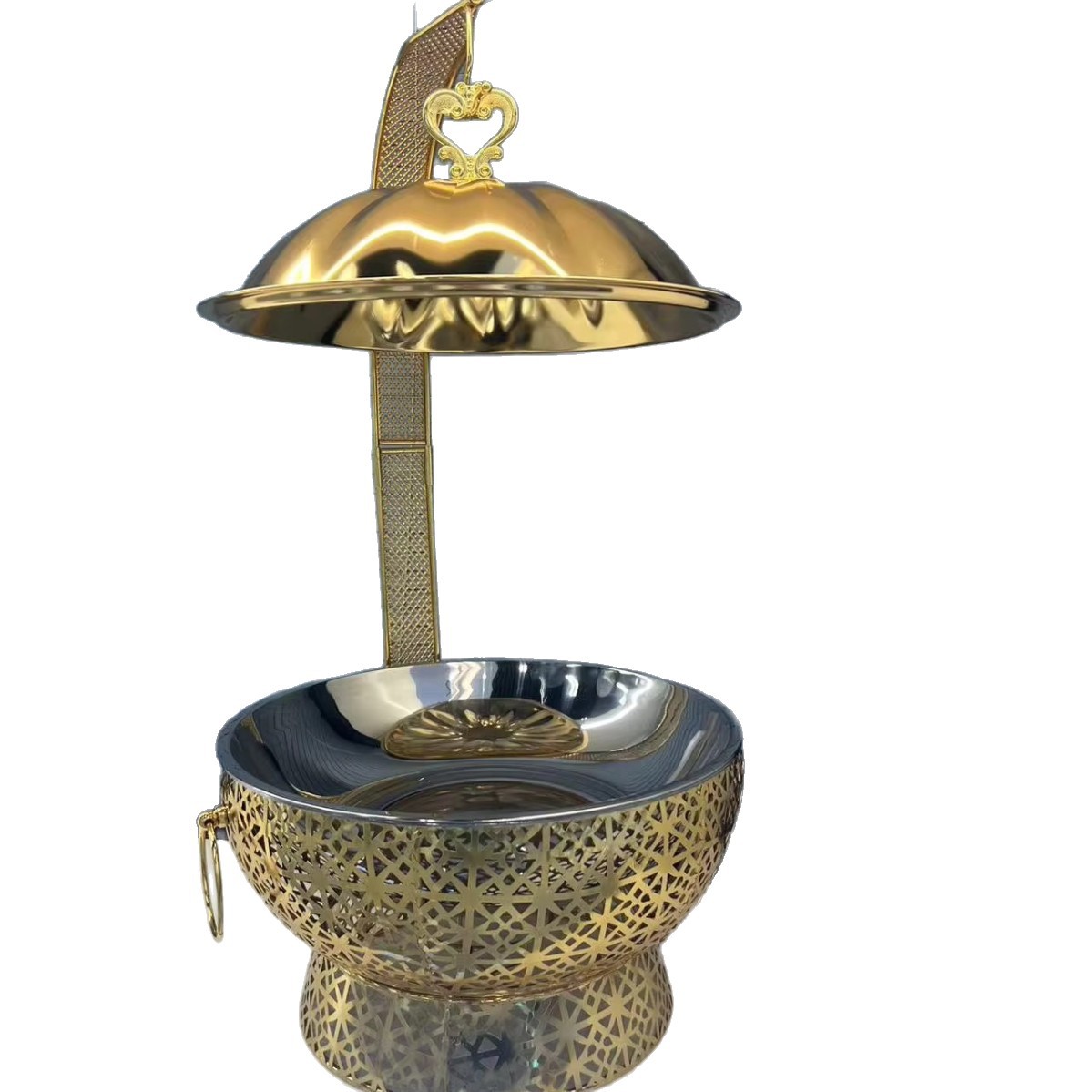 Hot-selling Golden Round food heaters, luxury wedding party supplies, hotel and restaurant stainless steel hot pot buffet sets Item Picture