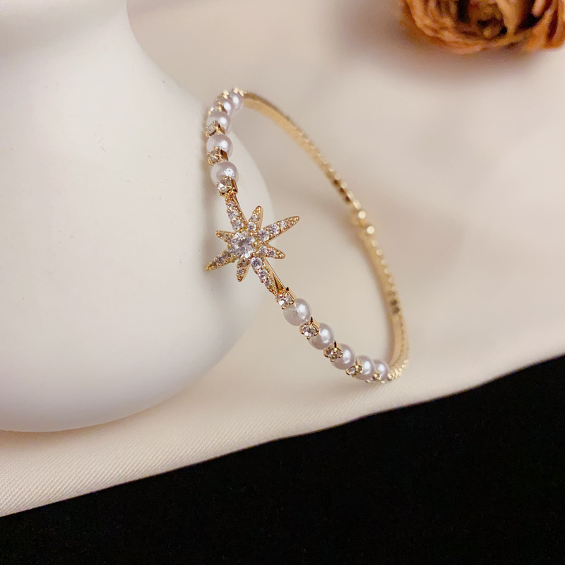 European and American cross-border retro micro-inlaid zircon octagonal pearl bracelet, exquisite, light luxury, versatile, adjustable opening jewelry