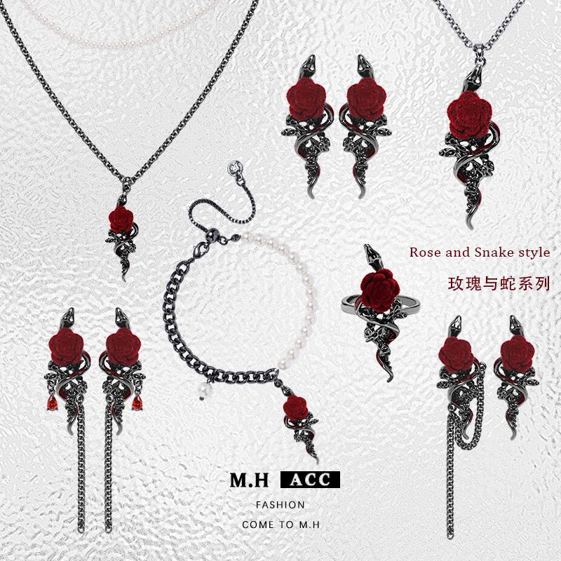 ins Sweet and Cool girl Design rose earrings, silver needle 925 earrings, high-end snake-wrapped flower earrings