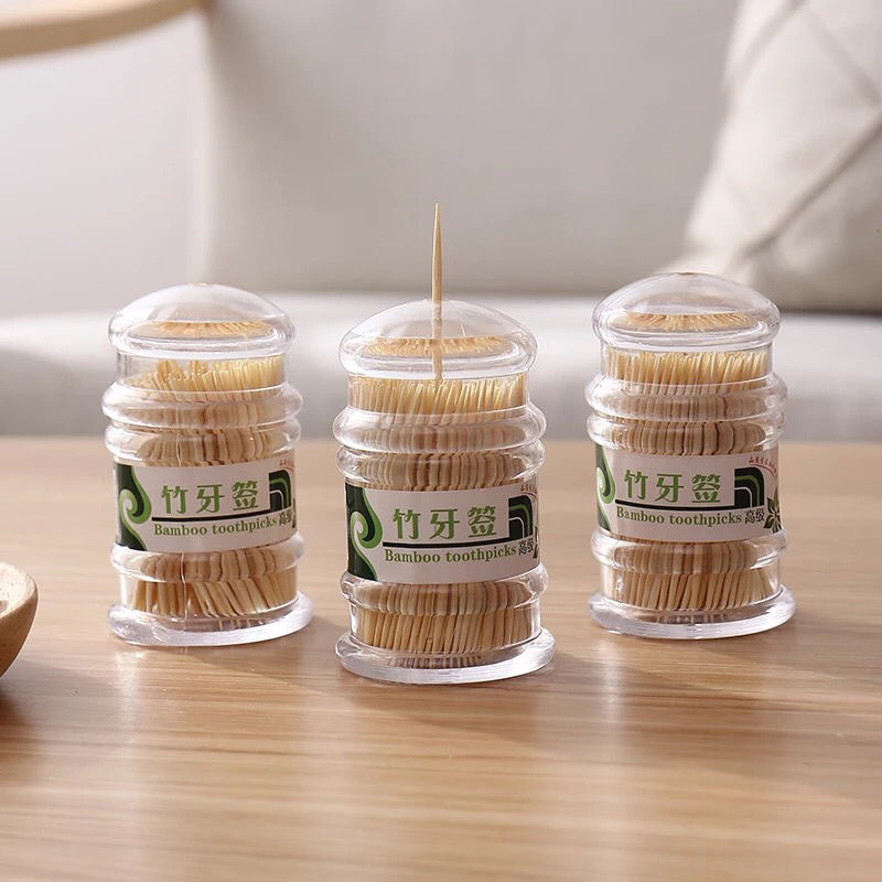 Home hotel toothpick box, toothpick tube, eco-friendly bamboo toothpick bottle, creative pagoda, transparent tube, double-headed bamboo toothpicks Specification image