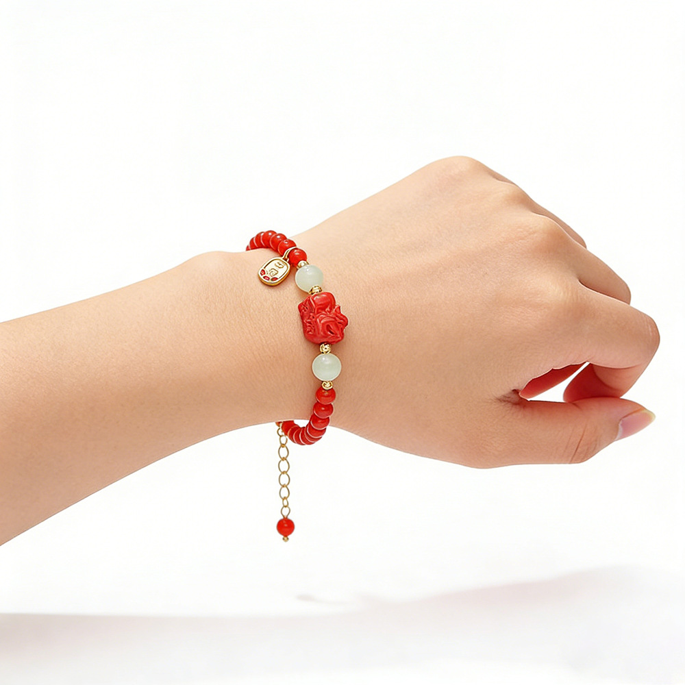 Hyacinth medieval design red agate PI Xiu bracelet, peace and Good fortune beaded bracelet, New Chinese-style New Year festive red jewelry details Picture