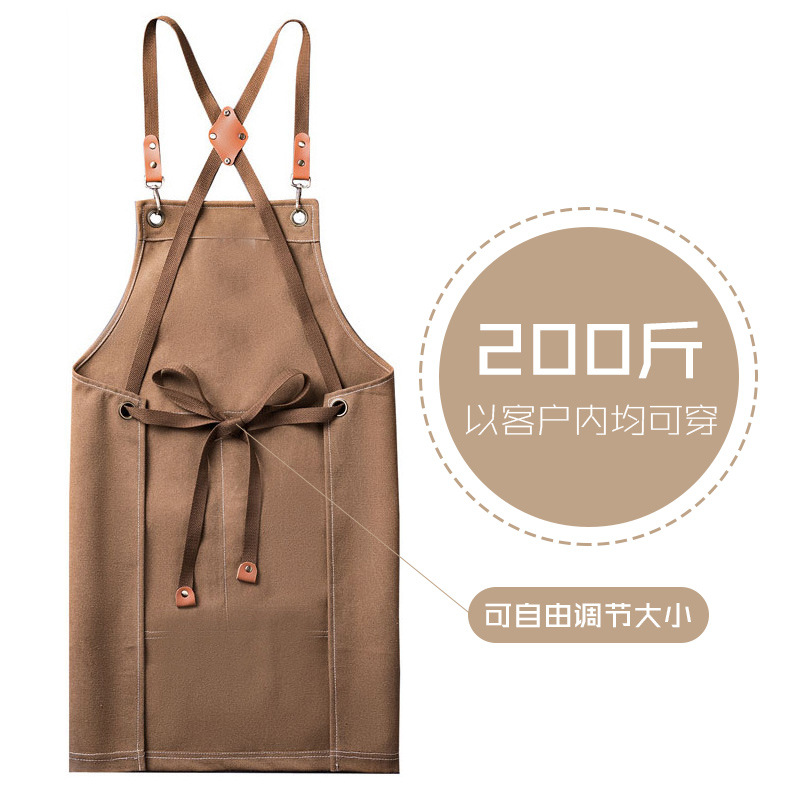 Customized cross-border canvas aprons, waterproof and oil-resistant, home kitchen wear-resistant work clothes, coffee shop denim aprons with printing Specification image