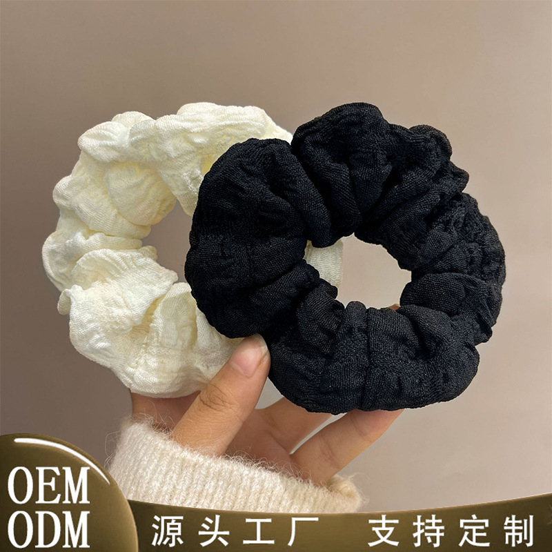 Skin-friendly, soft and smooth, pleated solid color large intestine hair band, retro bun hairstyle, cream puff hair tie, ins leather band hair accessory for women