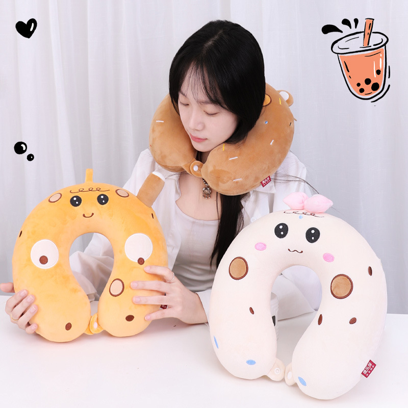 卡通可爱奶茶记忆棉U型枕 康乐屋颈枕差旅办公u形枕护颈枕批发