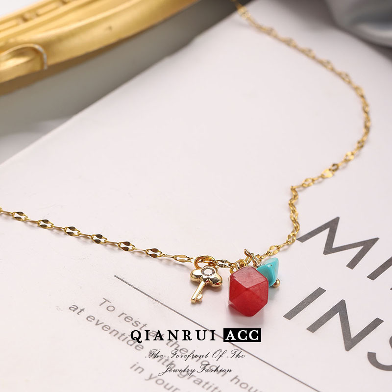 Rainbow Candy Dopamine Silver necklace, women's light luxury niche colorful beaded summer collarbone chain, French high-end