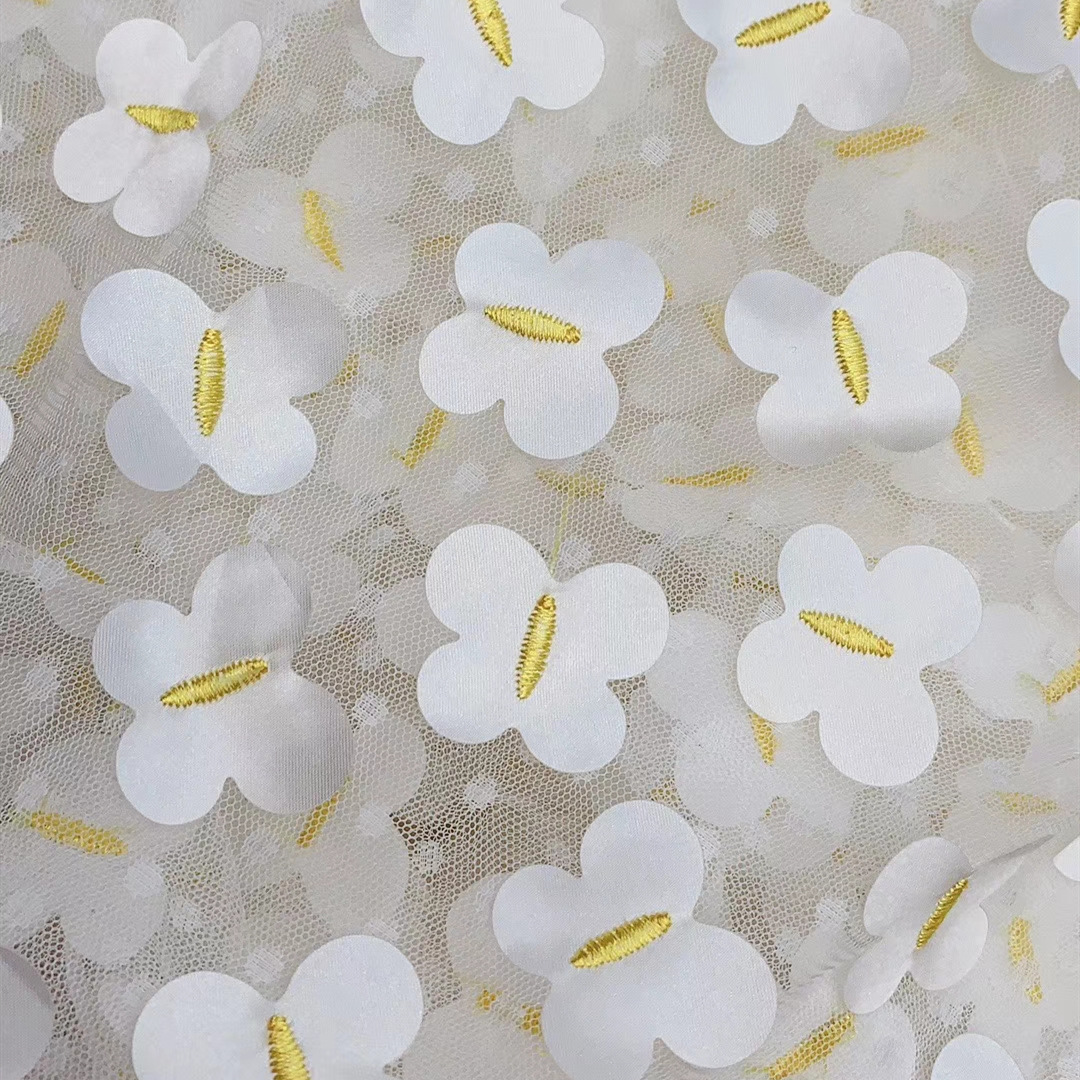 Factory direct sales of new mesh three-dimensional embroidered fabric for spring and summer girls' dresses and evening gowns embroidered fabric details Picture