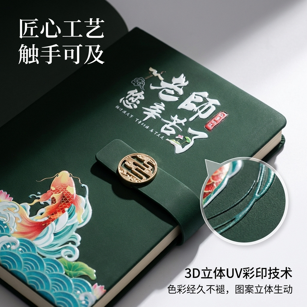 Soft leather surface uv color printed small-batch customized logo sheepskin notebook customized pu business notepad details Picture