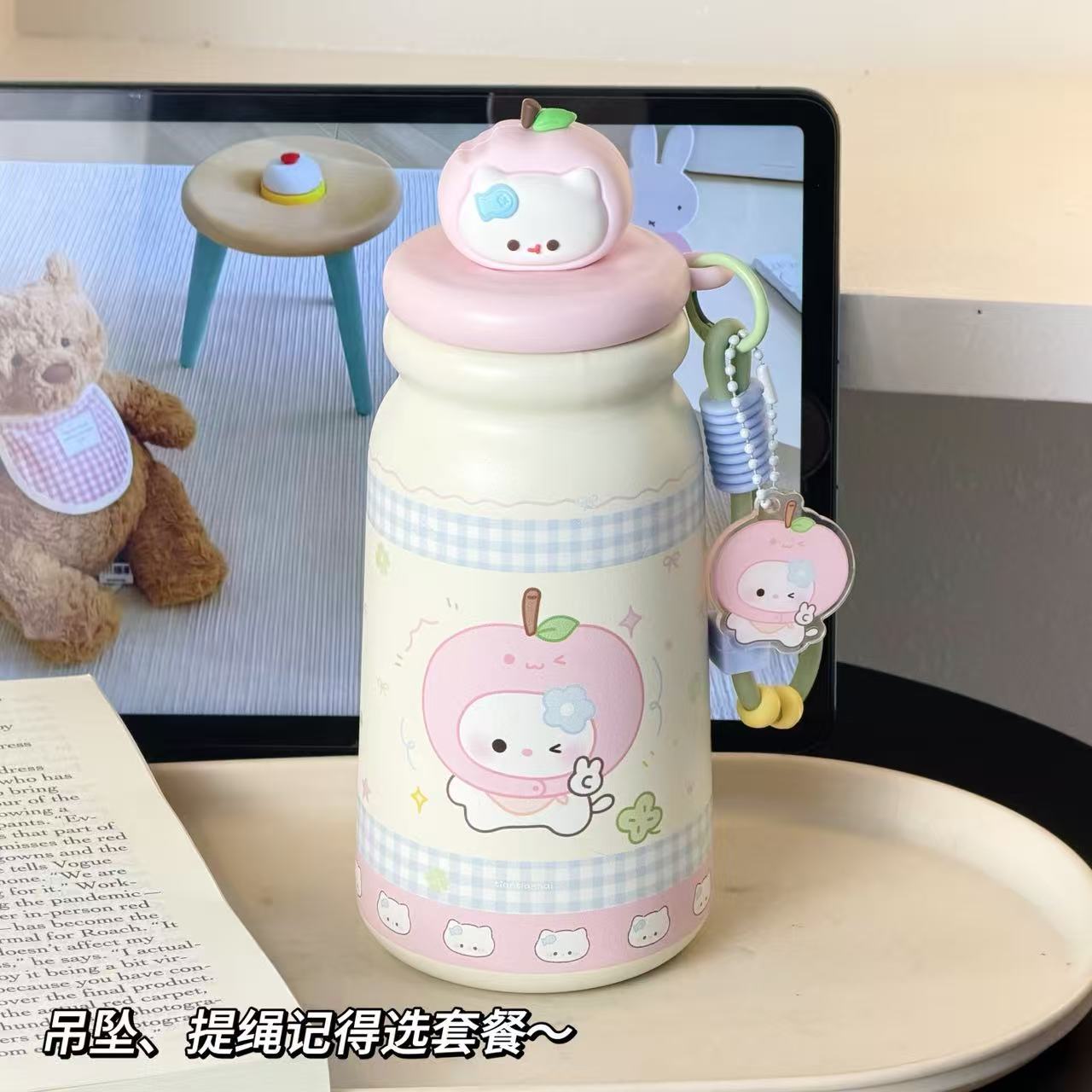 Cartoon tea-water separation insulated cup for girls, high appearance level 2025 New straw water cup for students, 316 stainless steel Item Picture