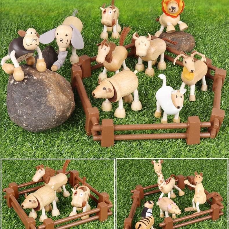 Wooden zoo jungle wild dolls, kindergarten students, natural farm cognitive simulation toys, decorative ornaments Specification image