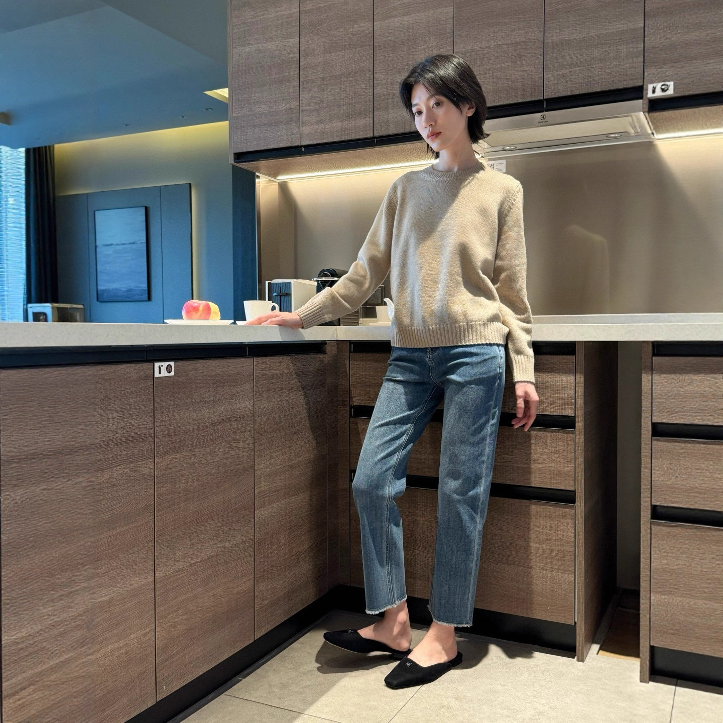 经典版型“深蓝色法棍裤”直播间人气爆款显气质高腰直筒牛仔裤女