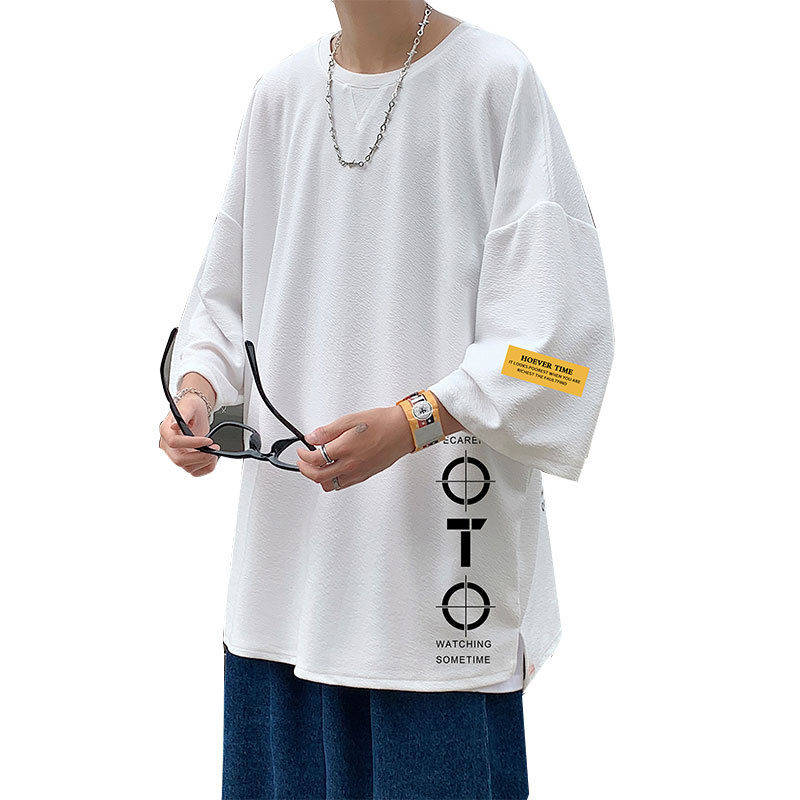 Summer trend: Three-quarter sleeve men's loose short-sleeved T-shirt with Korean-style loose short-sleeved tops for overweight and plus-size people. Five-quarter mid-sleeved top Item Picture