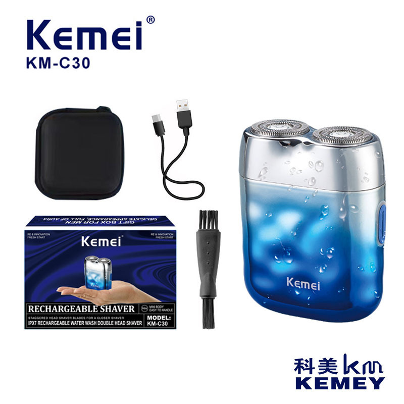 Kome electric razor mini KM-C30 cross border recargable rascador de cuerpo completo lavado giratorio cuchillos de afeitar para hombres