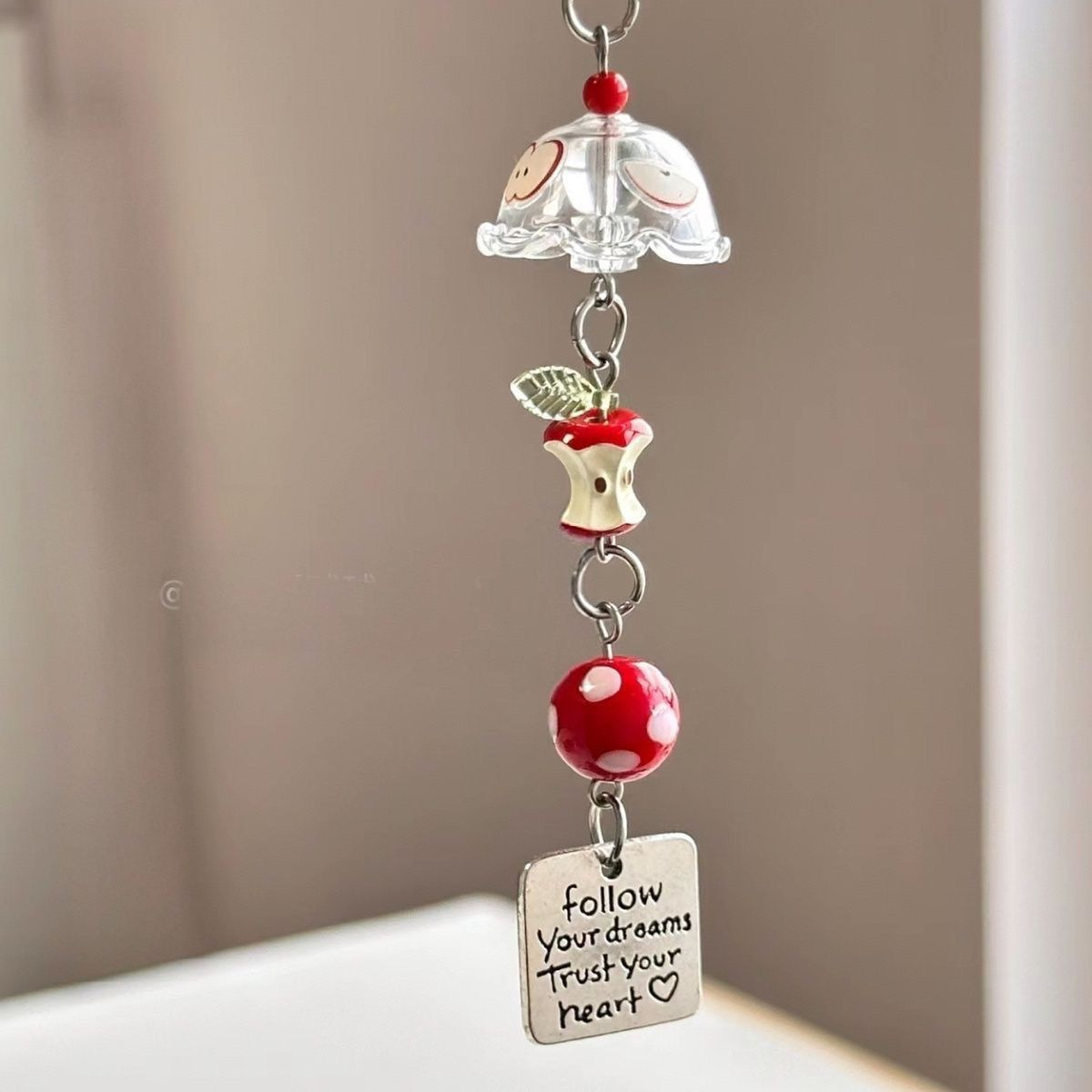 Apple wind chime phone case pendant, ccd camera, ins style decoration, diy hand string, beaded pendant, mobile phone chain for women