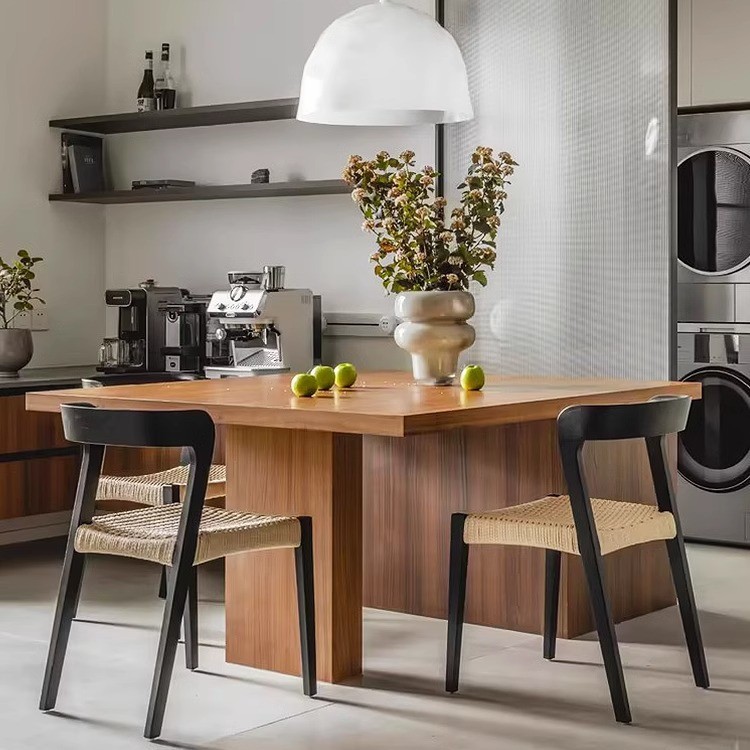 简约实木餐椅中复古风绳编椅设计师瑞克椅家用客厅可叠放绳编餐椅产品图