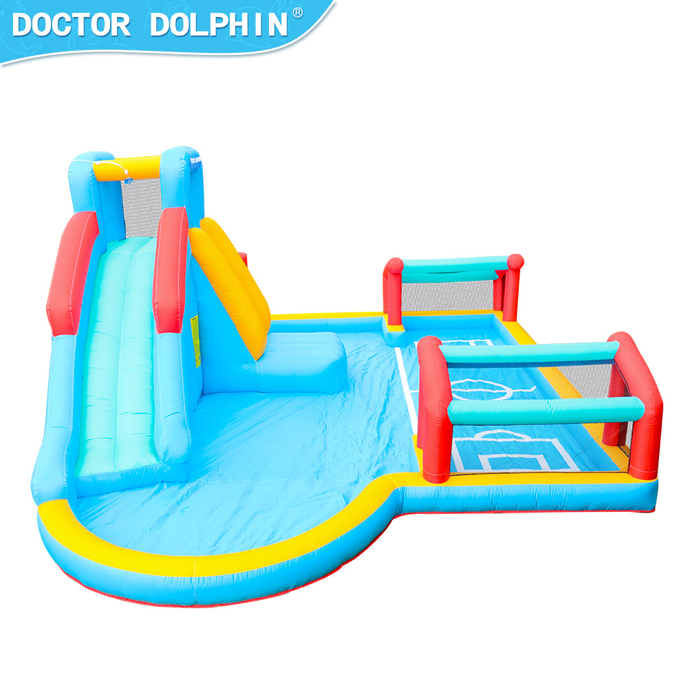 The new outdoor inflatable castle slide of Doctor Dolphin comes with a shooting children's play room and a water play inflatable slide Item Picture