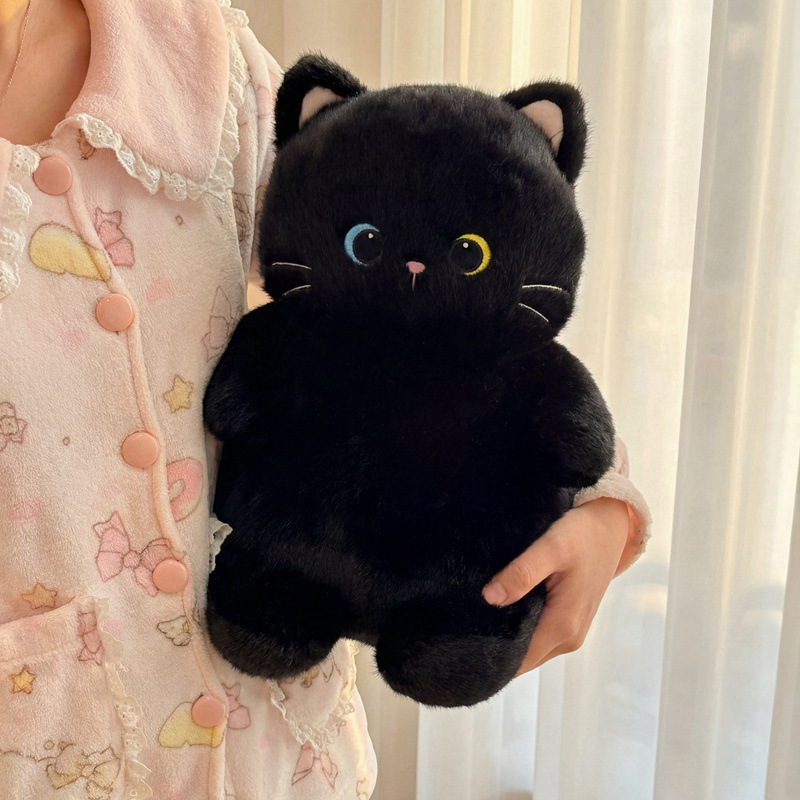 Chan Baobao's new cat plush toy cartoon animal series, black cat companion plush toy pillow, is cute and adorable Item Picture