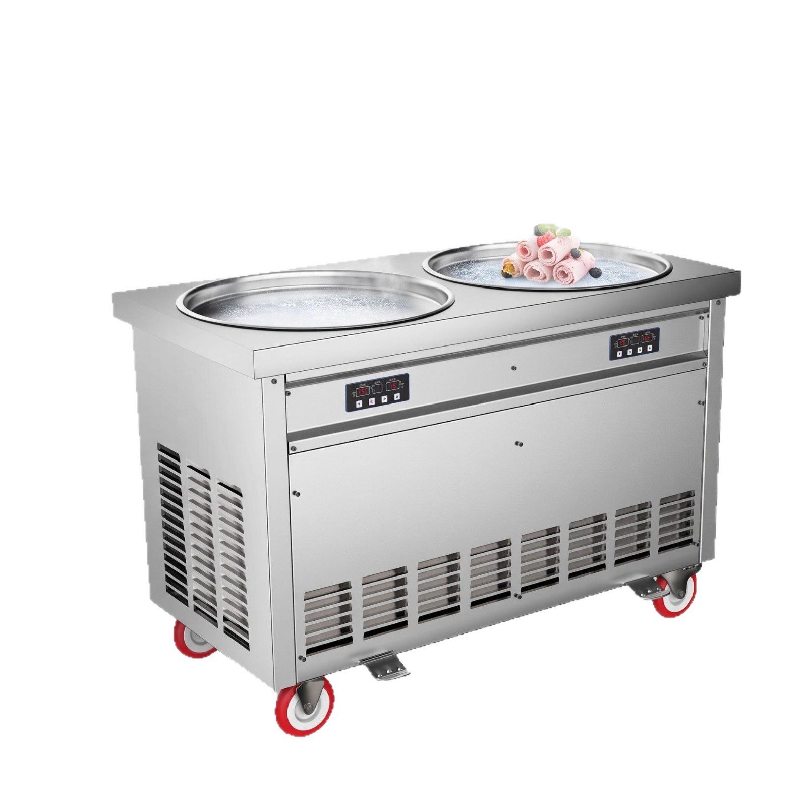 Intelligent dual-pressure large round ice stir-frying machine, commercial yogurt stir-frying machine, dual-pot independent temperature control, high-efficiency refrigeration ice cream roll machine Item Picture