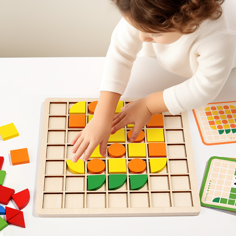 Mosaic 3d stereoscopic puzzle, kindergarten tabletop game, children's wooden early education beneficial intelligence building block toys wholesale details Picture