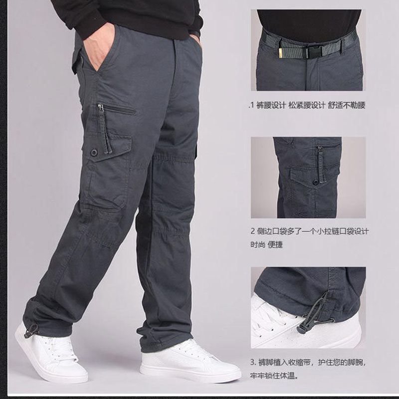 Outdoor casual pants, multi-pocket cargo pants, men's loose, pure cotton men's multi-pocket pants, trendy, casual and versatile Specification image