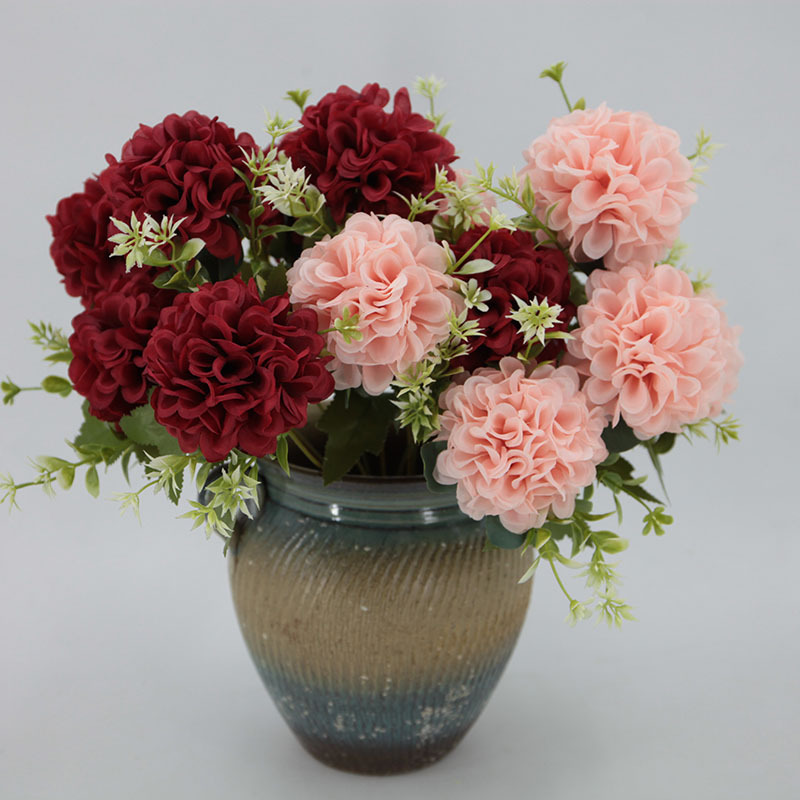 仿真花7头招财球婚礼家居装饰绣球花束拍摄道具摆件绢花假花批发细节图