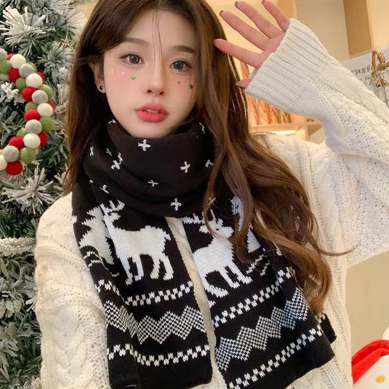 One-piece delivery of Christmas scarves, winter gifts for women, knitted scarves, red Internet celebrities, cute little deer, warm and thick woolen scarves, wholesale from street stalls Specification image