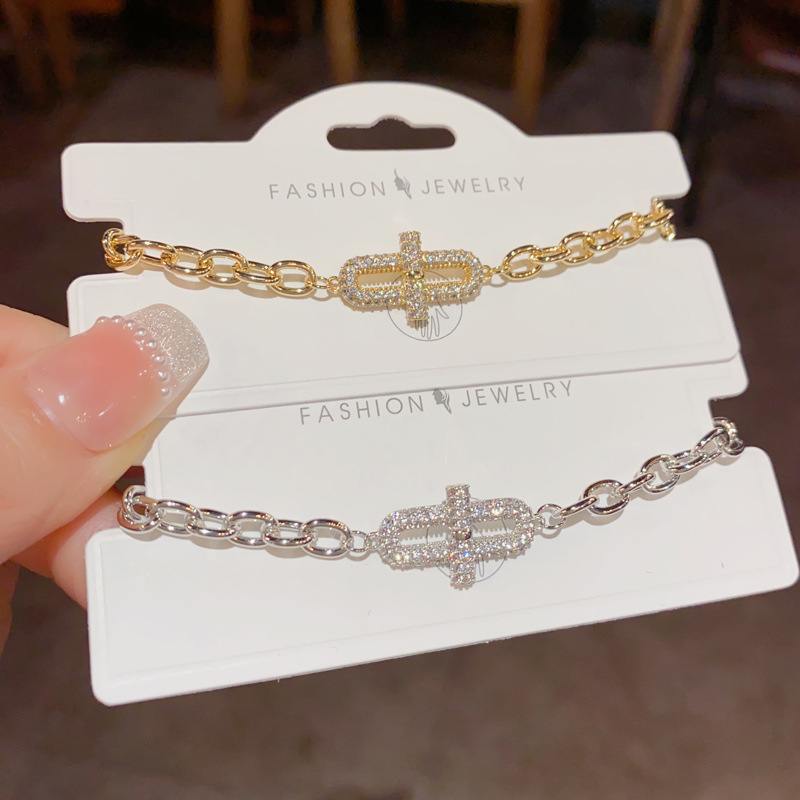 轻奢时尚冷淡风几何圆环锆石链条手链女个性百搭设计感手饰批发