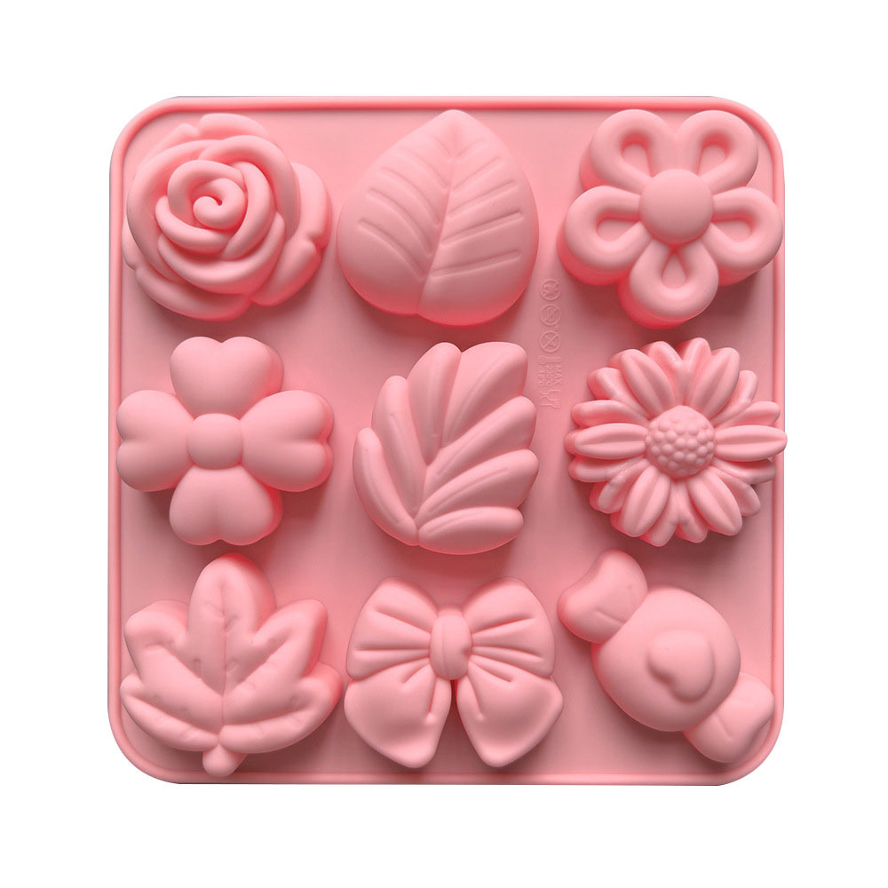 9-piece food-grade silicone molds in different flower and grass shapes for chocolate, candy, jelly, cold jelly, DIY handmade soap molds details Picture