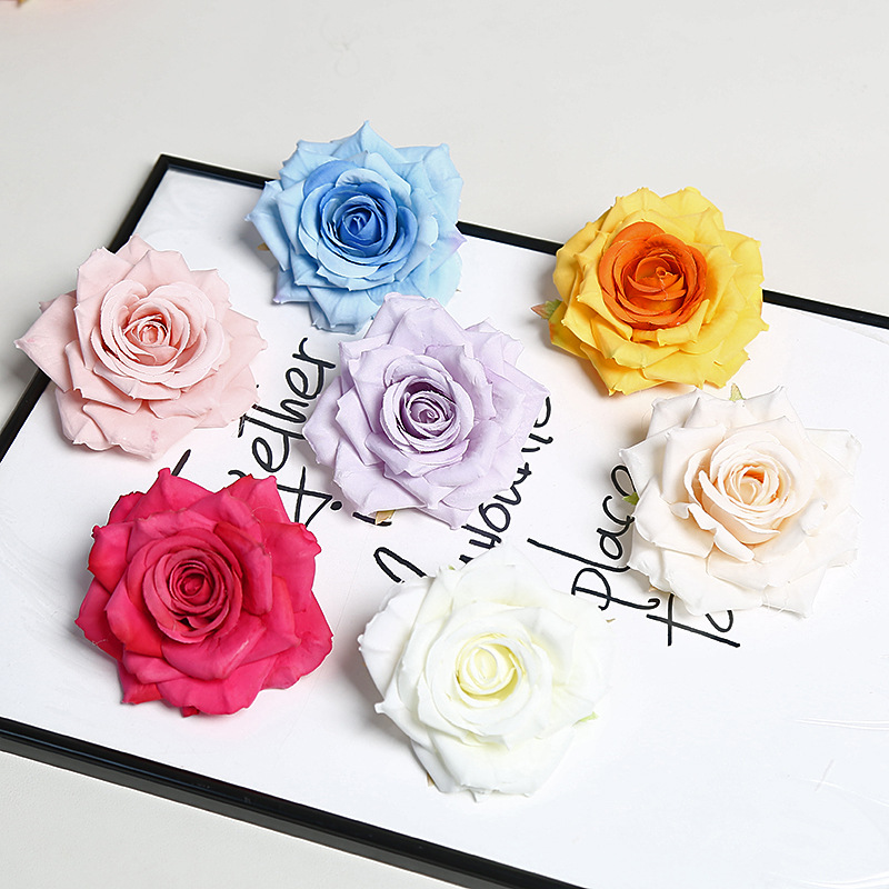 10cm角玫花头仿真花渐变多色ins风手工DIY配件手腕花胸花蛋糕装饰