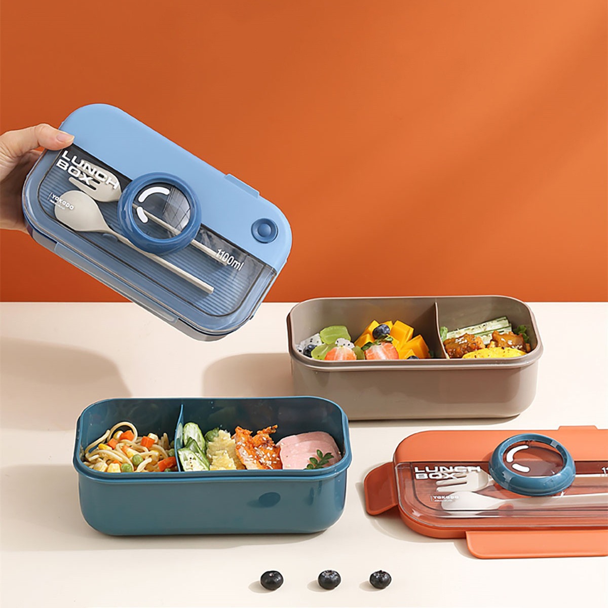 Horno de microondas caja de almuerzo caja de bento con vajilla comida de reducción de grasa caja de almuerzo estudiantil tazón fresco comida de grado alimenticio