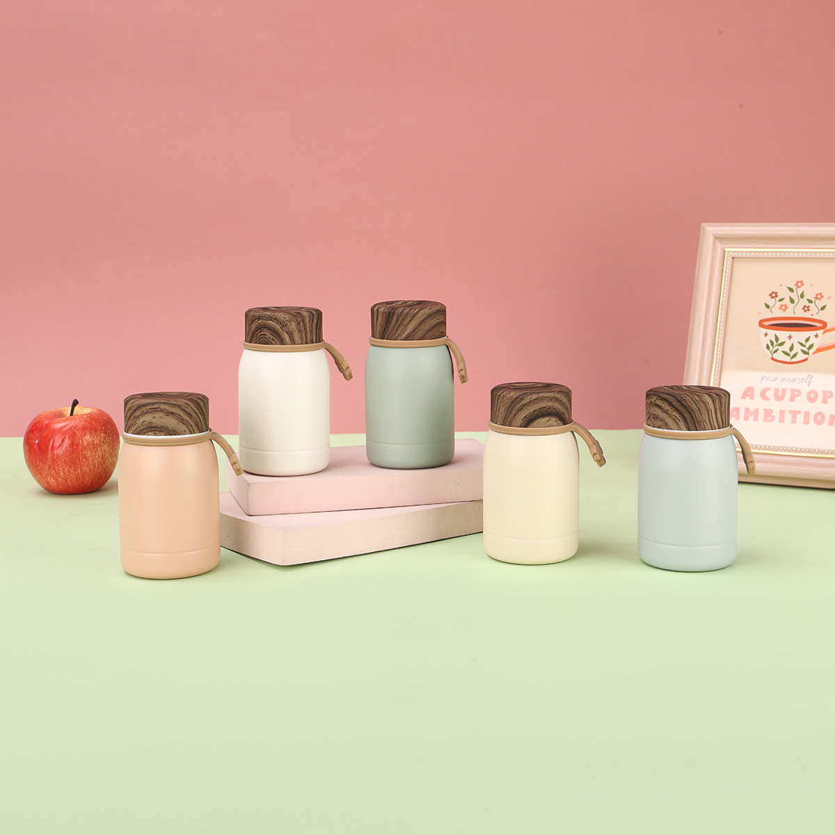 新款木纹盖纯色高颜值保温杯迷你小巧便携口袋杯户外随行汽车杯