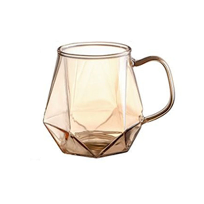 Champagne-colored hexagonal diamond glass cup, creative and individual hexagonal juice high borosilicate glass cup, household water cup with handle Item Picture