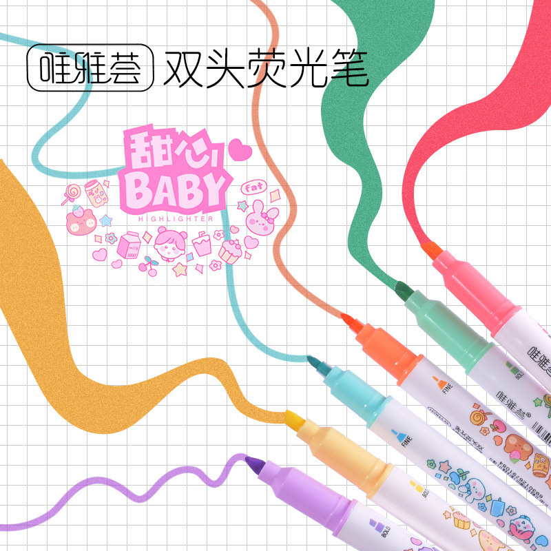 Factory direct supply of Weiya Hui double-headed highlighters 031 Double-headed cartoon highlighters wholesale with bright colors details Picture