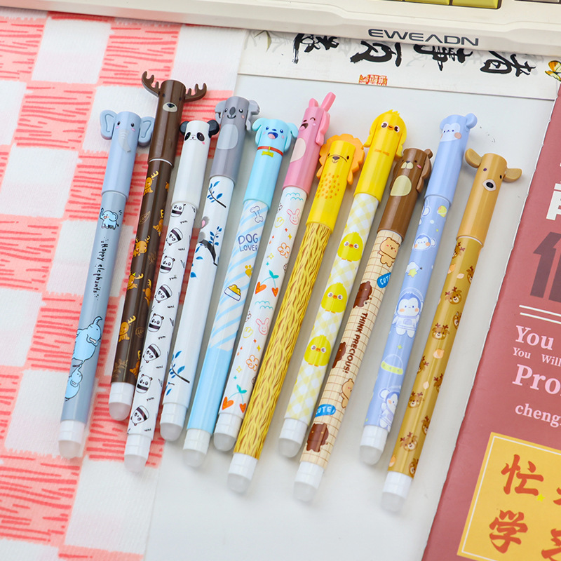 Cute cartoon animal erasable gel pen, 0.38 needle tip, crystal blue erasable pen, heat-sensitive erasable pen Specification drawing