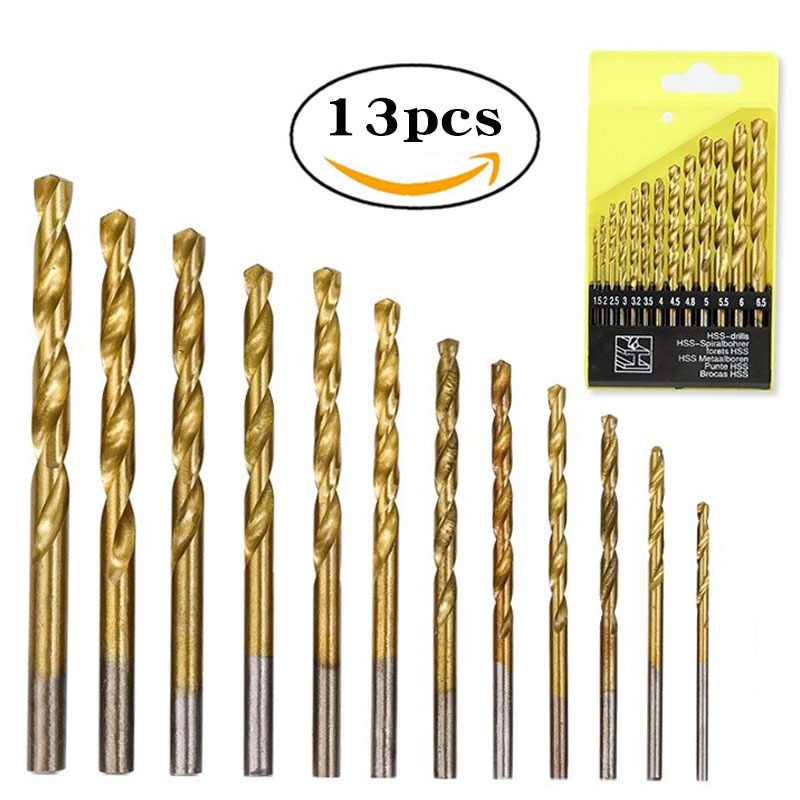 Xin Sentuo 13-piece set of titanium-coated twist drill, hand drill, drilling tool, drill bit set, titanium-coated opening woodworking drill bit full figure