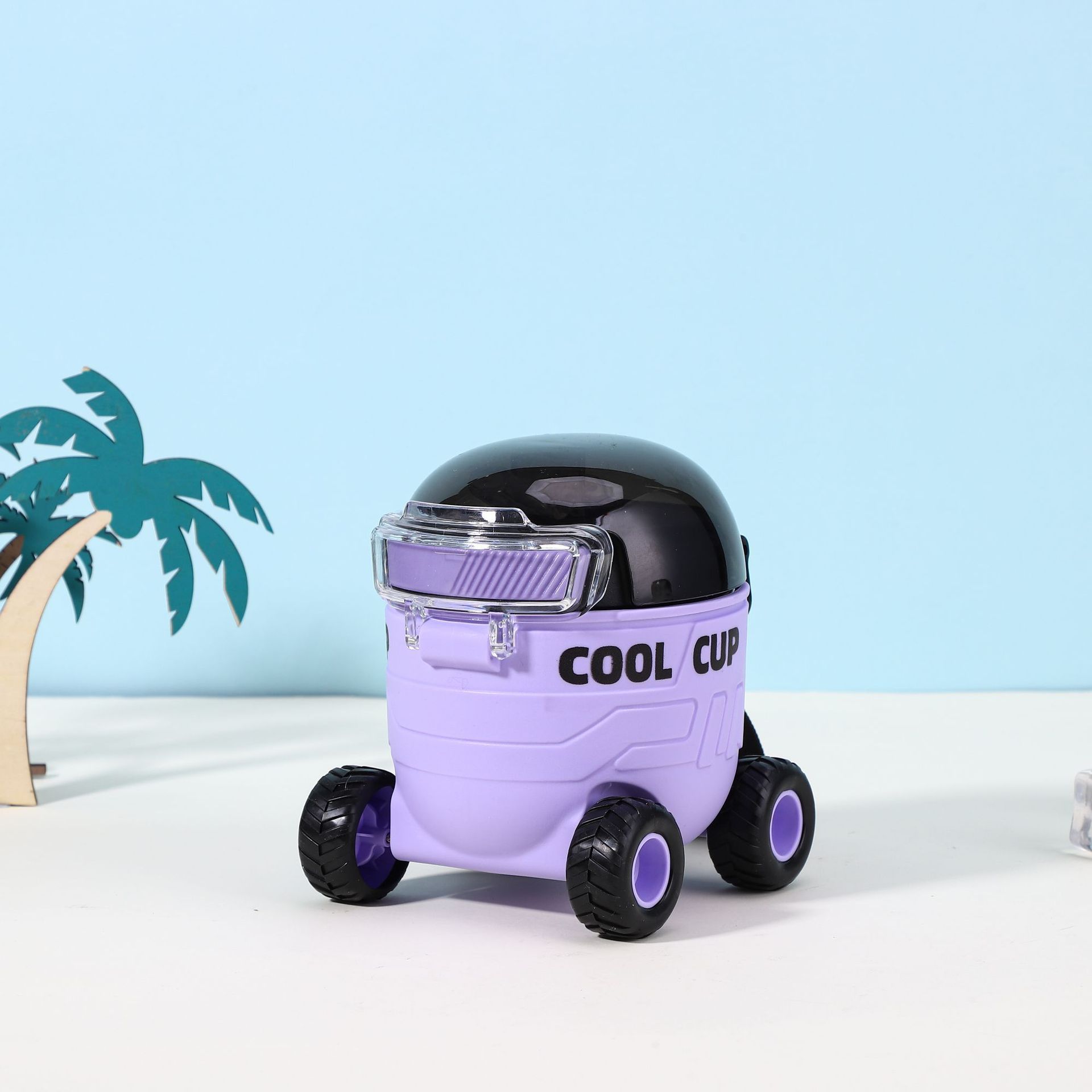 New cartoon children's straw water cup, plastic cup, Mars car cup, handle, portable large-capacity student water bottle Specification image