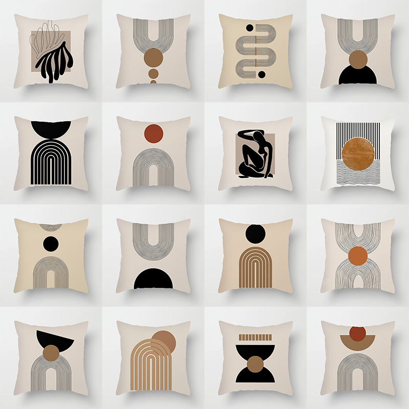 Nordic ins throw pillows, geometric lines, coffee-colored homestay pillowcases, living room sofa cushion covers, black, white and brown simple cushions