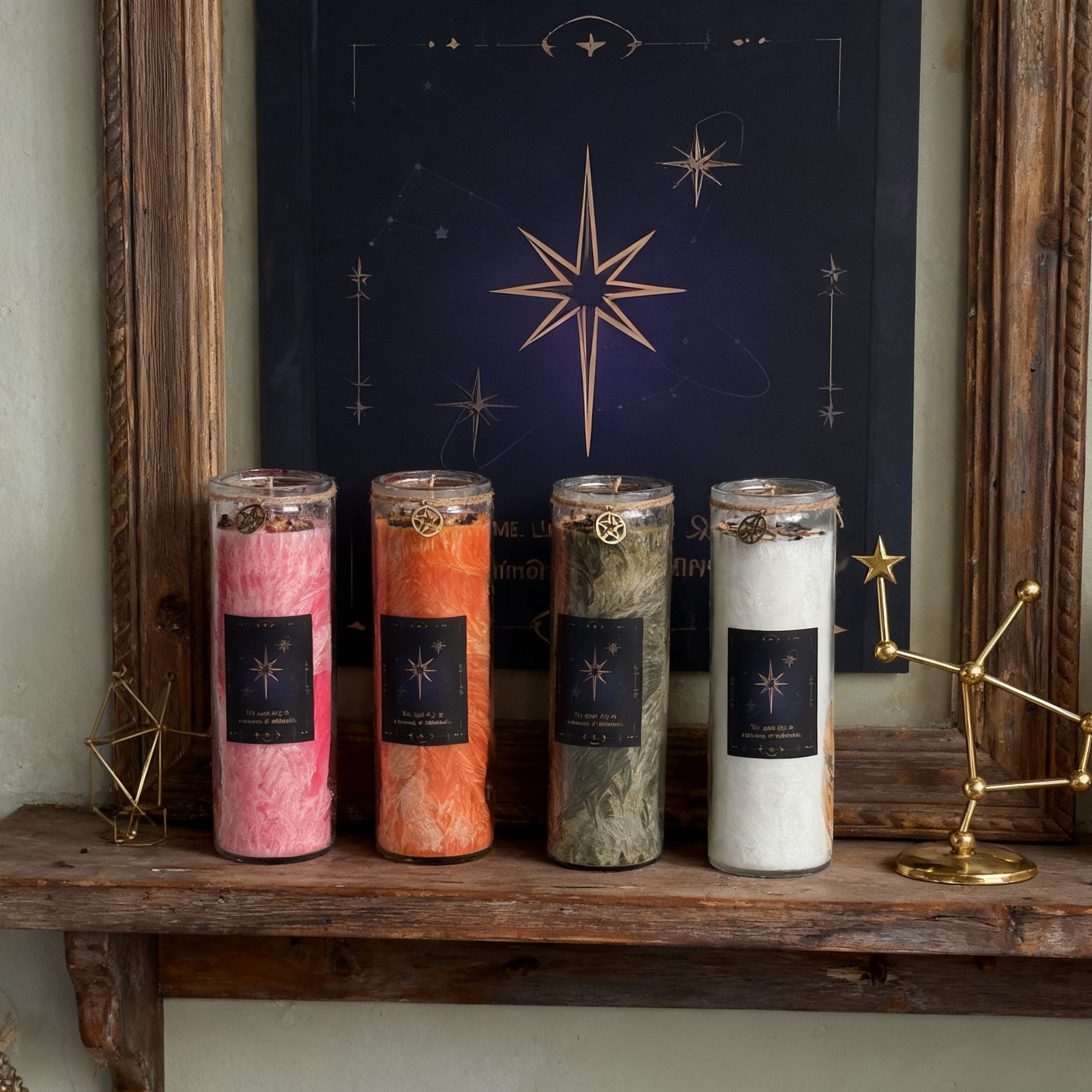 跨境爆款七色魔法脉轮蜡烛干花许愿蜡烛新月灵性疗愈冥想蜡烛批发