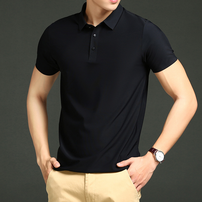 Summer thin breathable lapel short-sleeved T-shirt for men, business casual solid color T-shirt, traceless quick-drying ice silk Polo shirt Specification image