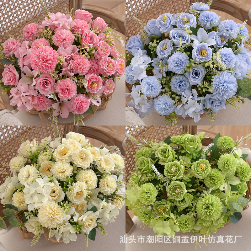 北欧仿真小玫瑰牡丹人造花家居装饰婚庆花墙洋甘菊花束
