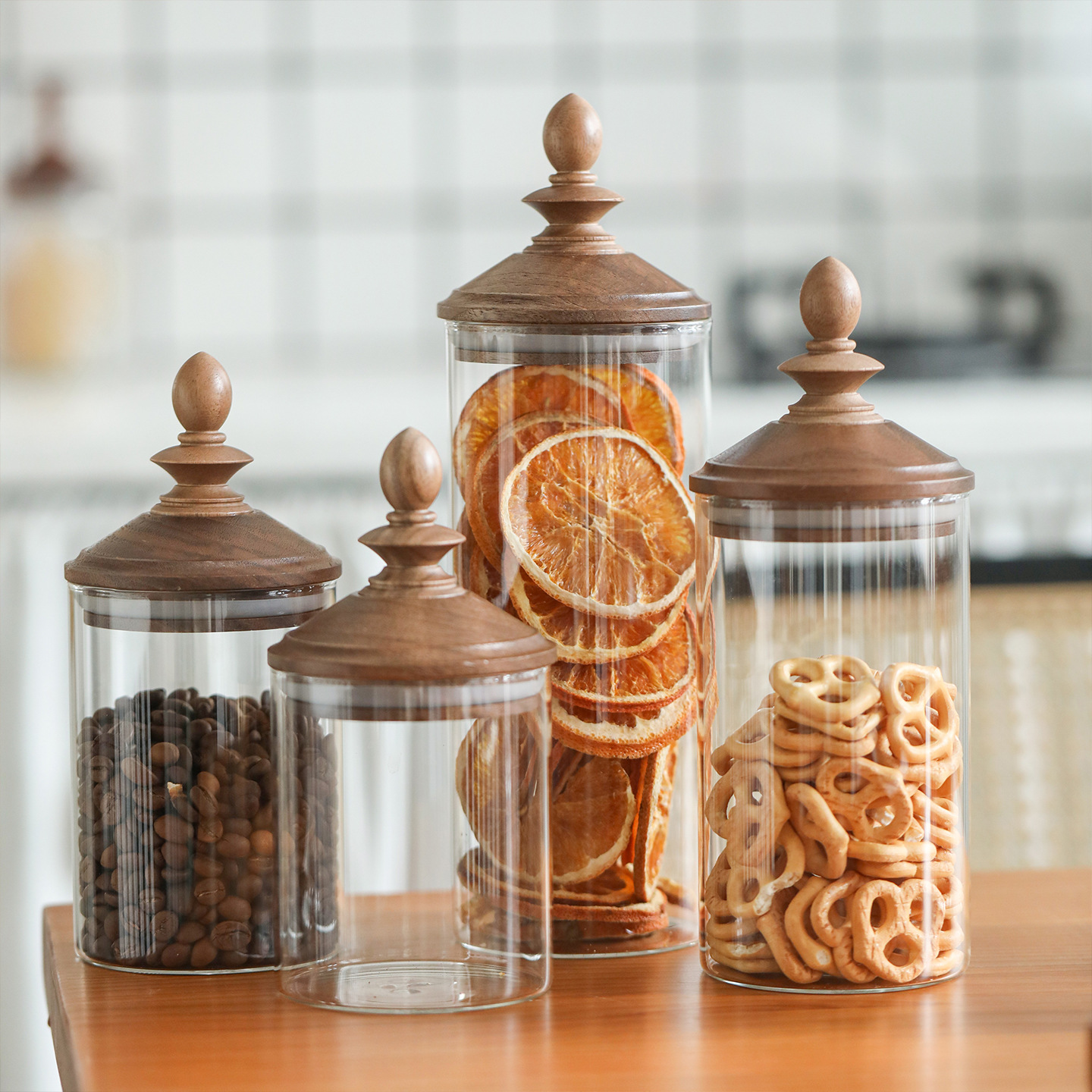 Wholesale of cross-border creative retro glass sealed jars for coffee beans, tea cubes and sugar cubes, kitchen straight cylinder storage jars