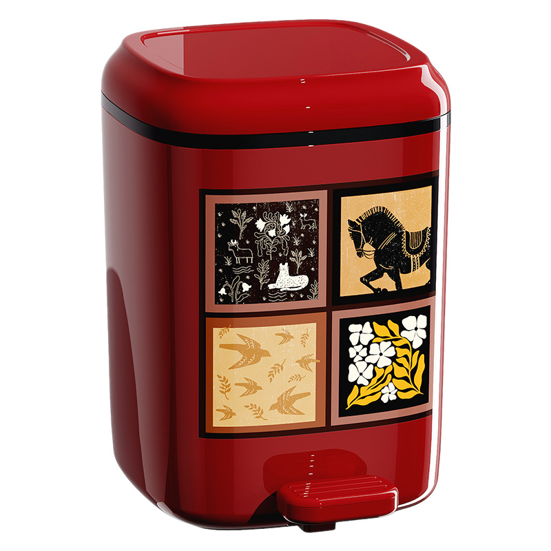 Chinese-style trash can, household living room garbage bin, high appearance level, large capacity, bathroom foot-operated covered storage bucket Item Picture