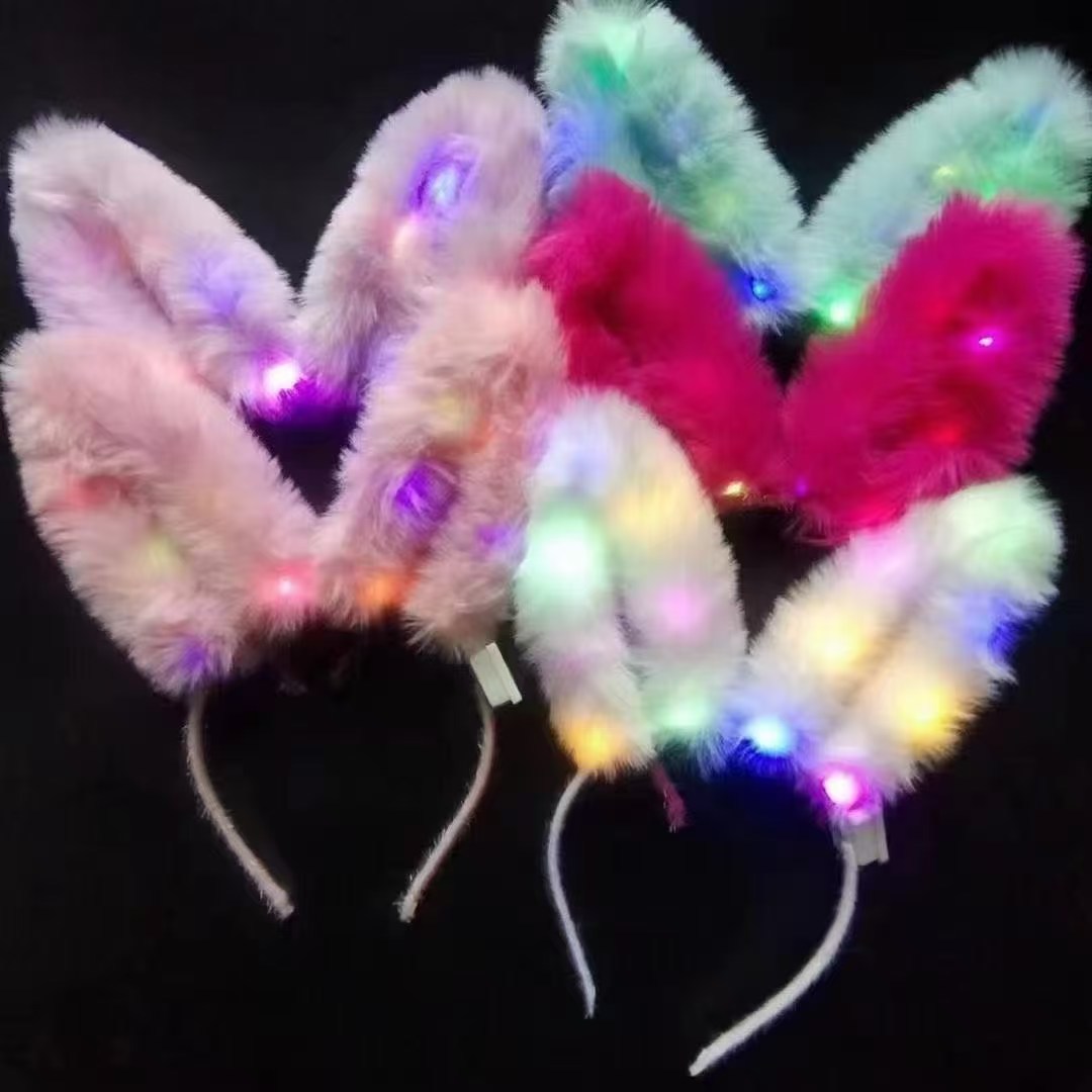 New 14-lamp Furry Rabbit Ear headband, plush rabbit ears · Sparkling Fairy headwear details Picture